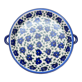 Polish Pottery WR 11" Round Casserole Dish With Handles (Pansy Storm) | WR52C-EZ3 Additional Image at PolishPotteryOutlet.com